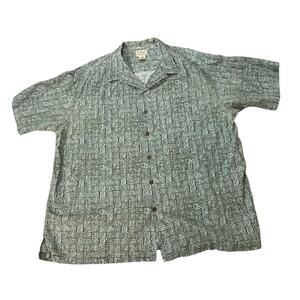 L.L. Bean Mens/Teen Shades of Green Geometric Print Hawaiian Shirt XL Vintage
